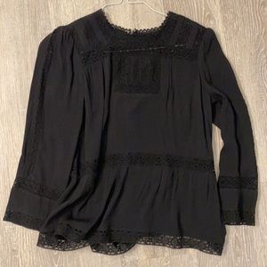 J. Crew black lace detail peplum shirt size 8